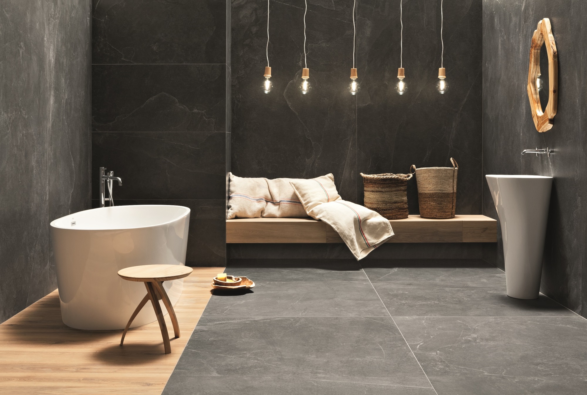 Grand Cave Graphite Mountain Ash Almond tubadzin